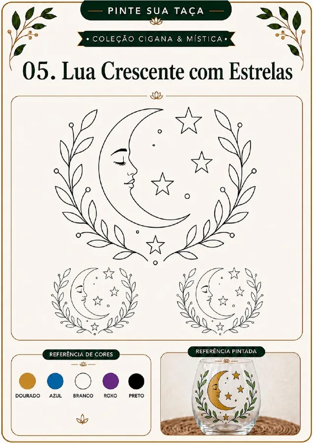 Lámina de molde místico y astrológico con sugerencias de colores