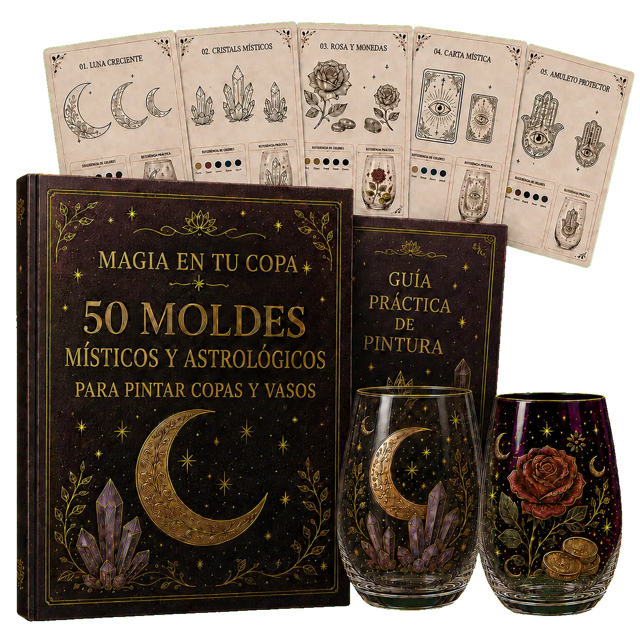 Mockup del Plan Básico de Magia en tu Copa con los 50 moldes y la guía